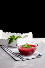 Bowl with homemade strawberry mousse dessert.