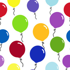 Balloons with strings, colorful flat vector illustration seamless pattern