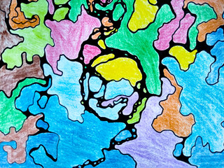 Neuroart Background. Hued Hand Made Topographic Map Contour. Saturated Fantasy Topography. Vivid Hand Dyed Fabric. Bright Watercolor Texture.