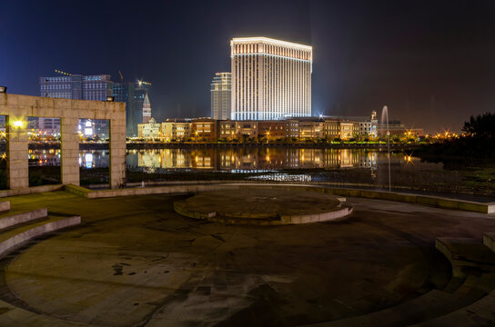 Night Exterior View Of The Venetian Macao Casino