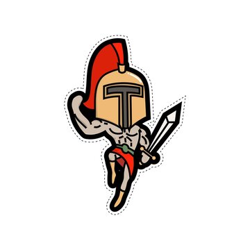 Cute spartan warrior in action, great for stickers, childish, doodles, halloween, collections, print, t shirt design