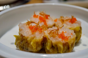 Close up shot of four delicious Siu Mai