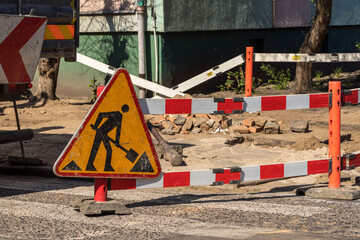 Marking on the construction site, Road works