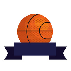 basketball, emblem, design with basketball ball, with ribbon decoration vector illustration design