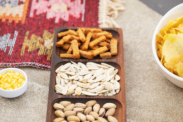 Snack platter on the stone table