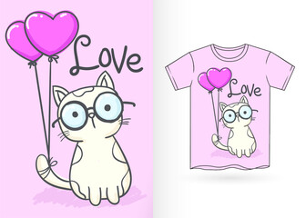 Cute cat hand drawn illustration for t shirt