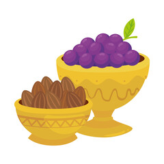 traditional arabic plates with dates and fruits, ramadan kareem concept vector illustration design
