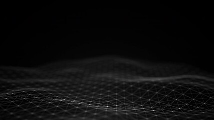 Abstract flowing smooth Plexus fractal waves background. Grid, mesh of dots and lines. Big data connection. Seamless loop animation