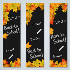 Back to school black chalkboard vertical banners vector design collection