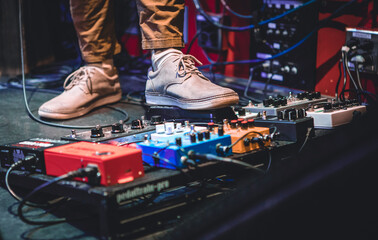 Colorful Guitar Pedals at Concert 