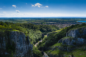 Fototapeta na wymiar Aerial view of Cheddar Gorge and the surrounding area