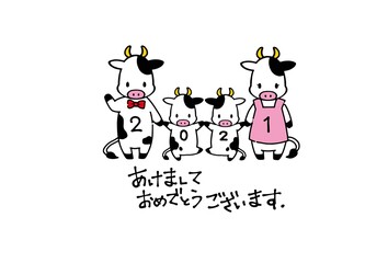 2021年年賀状素材　シンプルでかわいい牛のイラスト