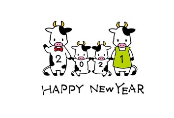 2021年年賀状素材　シンプルでかわいい牛のイラスト