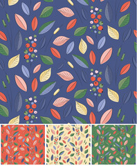 Seamless Pattern with Beautiful Plants and Spring Colours