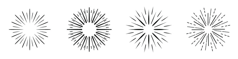 Obraz premium Sunburst set isolatedon white background. Sunburst in black and white color. Sunburst in monochrome flat style - stock vector.
