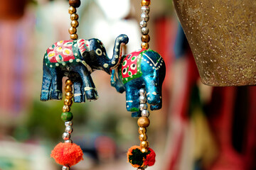 Decorative paper elephants - symbols and signs of indian (hindu) and buddhist religions and tradition. - obrazy, fototapety, plakaty