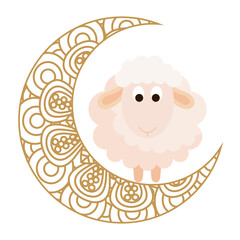Naklejka premium eid celebration ornament on white background, moon with sheep vector illustration design