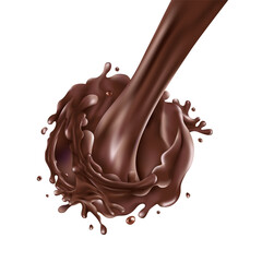 Stream of pouring chocolate on a white background