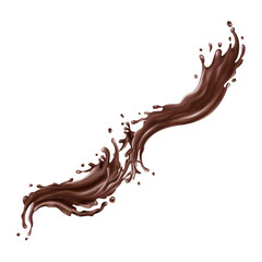 Liquid chocolate splashes on a white background