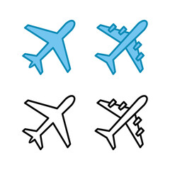 Set of Plane icons. Aeroplane vector icon. Flight transport symbol. Travel element illustration. Holiday symbol. Airplane
