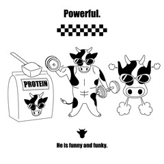 Illustration of a funny and funky cow