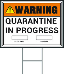 Warning quarantine in progress Coronavirus Social Awareness COVID 19 vector yard sign design template. Pandemic Novel Corona Virus 2020.