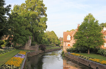 Canterbury, a cathedral city in southeast England featuring canal, laneway and old buildings