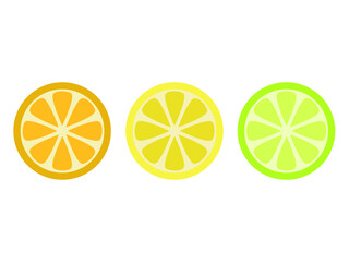 Citrus fruit. Orange, lemon, lime. Slices Vector illustration isolated on white background. Collection.
