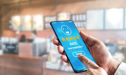 Customer review satisfaction feedback survey concept. User give rating to service experience on...