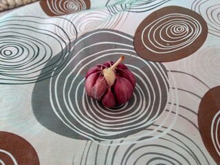a head of garlic on the table
