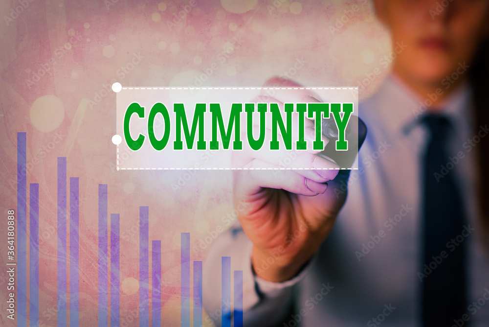 Poster text sign showing community. business photo showcasing group of showing living in one place having a