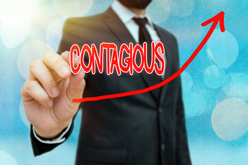 Handwriting text writing Contagious. Conceptual photo transmissible by direct or indirect contact with infected an individual digital arrowhead curve rising upward denoting growth development concept