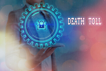 Text sign showing Death Toll. Business photo text the number of deaths resulting from a particular...