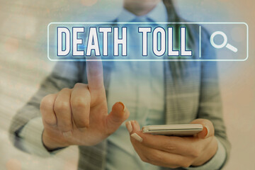 Word writing text Death Toll. Business photo showcasing the number of deaths resulting from a...