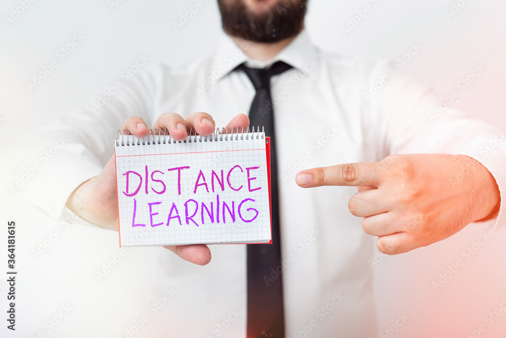 Poster writing note showing distance learning. business concept for educational lectures broadcasted over t