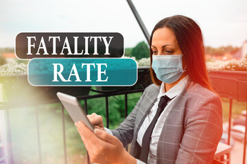 Conceptual hand writing showing Fatality Rate. Concept meaning calculated number of deaths over a...