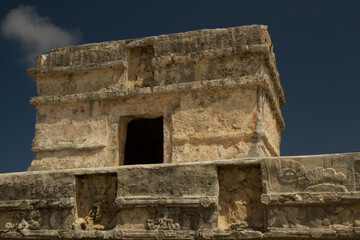 Naklejka premium Maya civilization. Architecture. Sacred stone mayan ruins in Tulum, Mexico.
