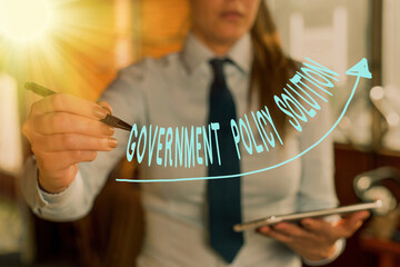 Text sign showing Government Policy Solution. Business photo showcasing designed game plan created...