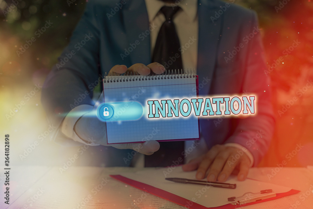 Poster conceptual hand writing showing innovation. concept meaning new idea creative ideas fresh imaginatio