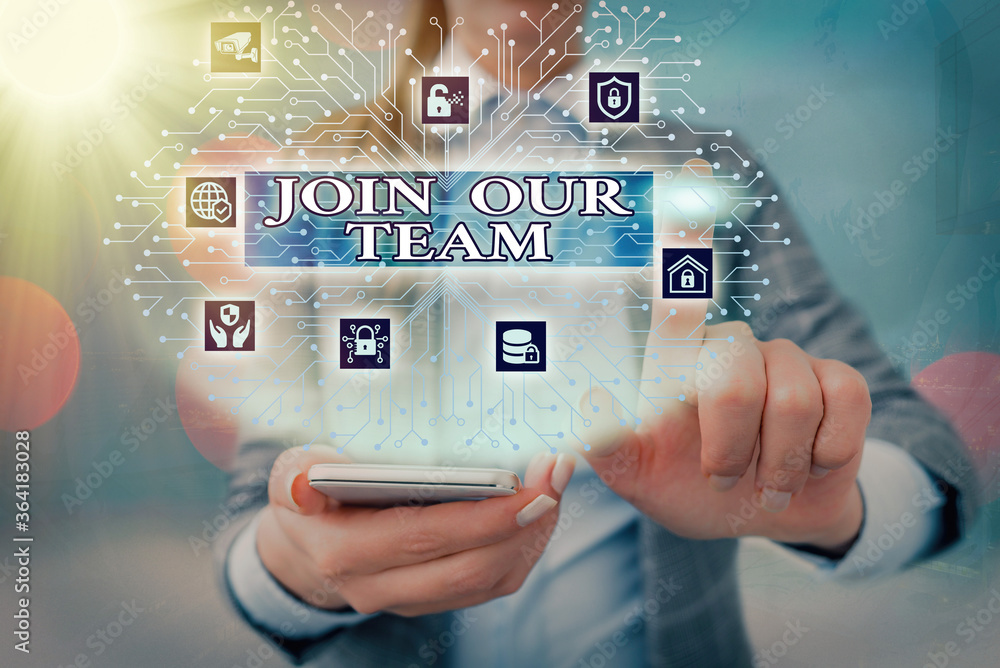 Poster handwriting text writing join our team. conceptual photo inviting someone into your local company or