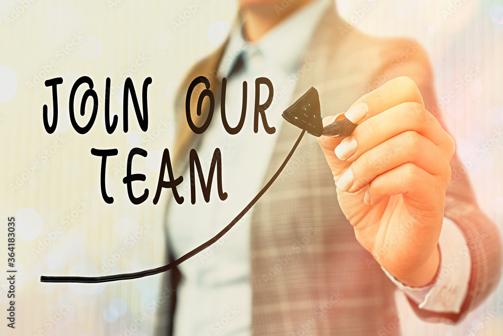 Poster conceptual hand writing showing join our team. concept meaning inviting someone into your local comp