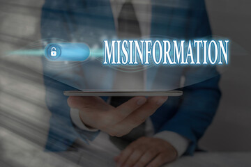Handwriting text Misinformation. Conceptual photo false data, in particular, intended intentionally...