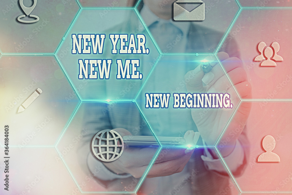 Poster word writing text new year. new me. new beginning.. business photo showcasing time for setting new g