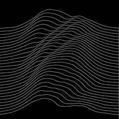 Abstract black and white line art, with curvature and overlapping geometries.