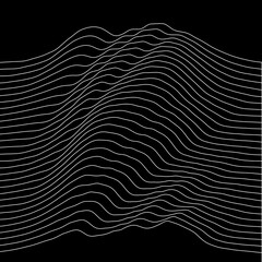 Abstract black and white line art, with curvature and overlapping geometries.
