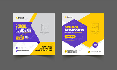School education admission social media post & back to school web banner template 