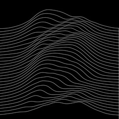 Abstract black and white line art, with curvature and overlapping geometries.