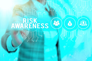 Word writing text Risk Awareness. Business photo showcasing recognizing factors that may cause a...