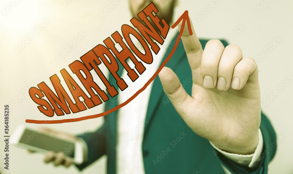 Poster writing note showing smartphone. business concept for a mobile phone that performs many of the compu