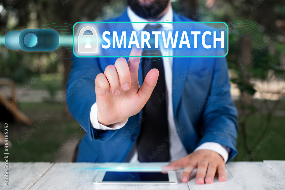 Poster writing note showing smartwatch. business concept for a touchscreen mobile interface designed to be 